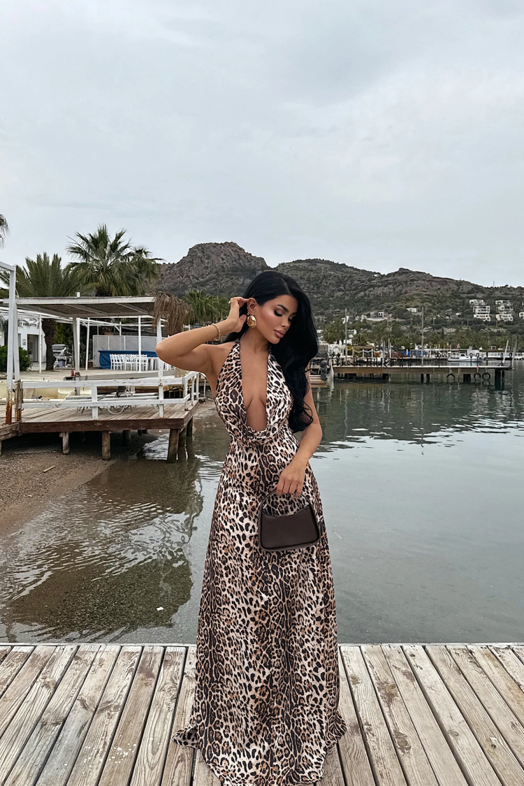 Dulcie Long Leopard Dress - Producer: EYYO ATELIER - Wholesale Women Clothes - TheBS Women