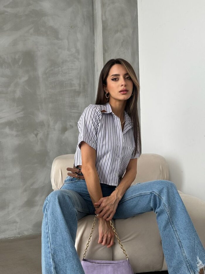Mixed Belt Detailed Striped Shirt - Producer: Topshow - Wholesale Women Clothes - TheBS Women