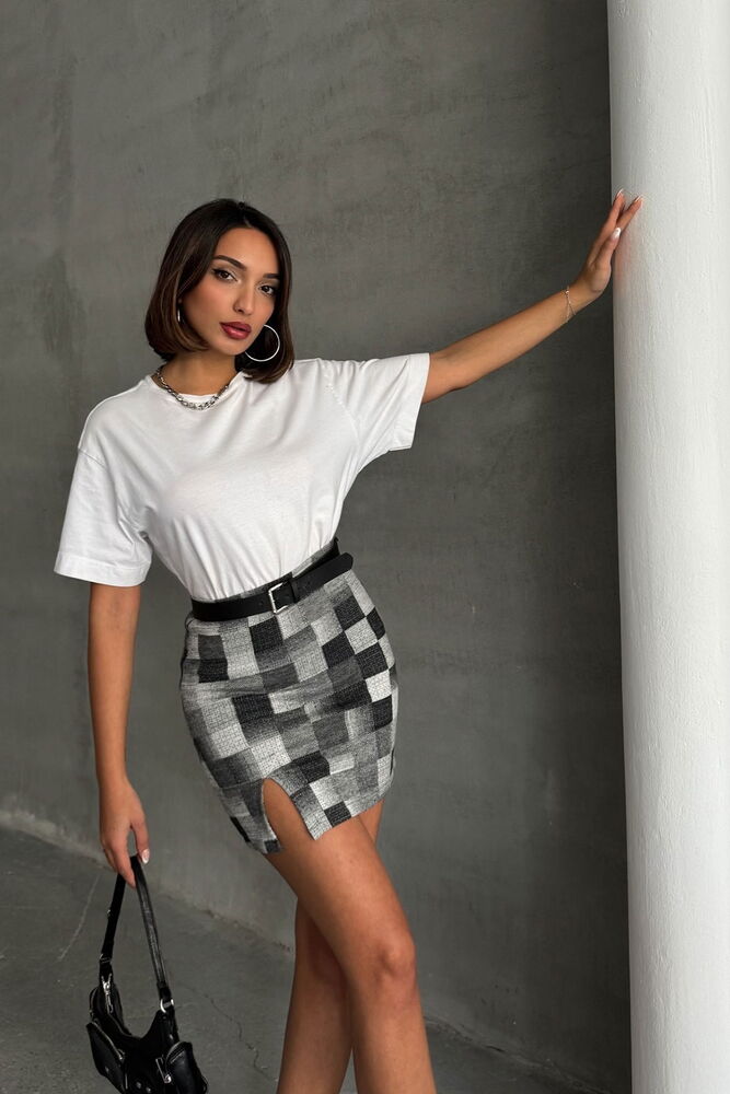 Grey Black Plaid Above Knee Wholesale Skirt - Producer: Topshow - Wholesale Women Clothes - TheBS Women