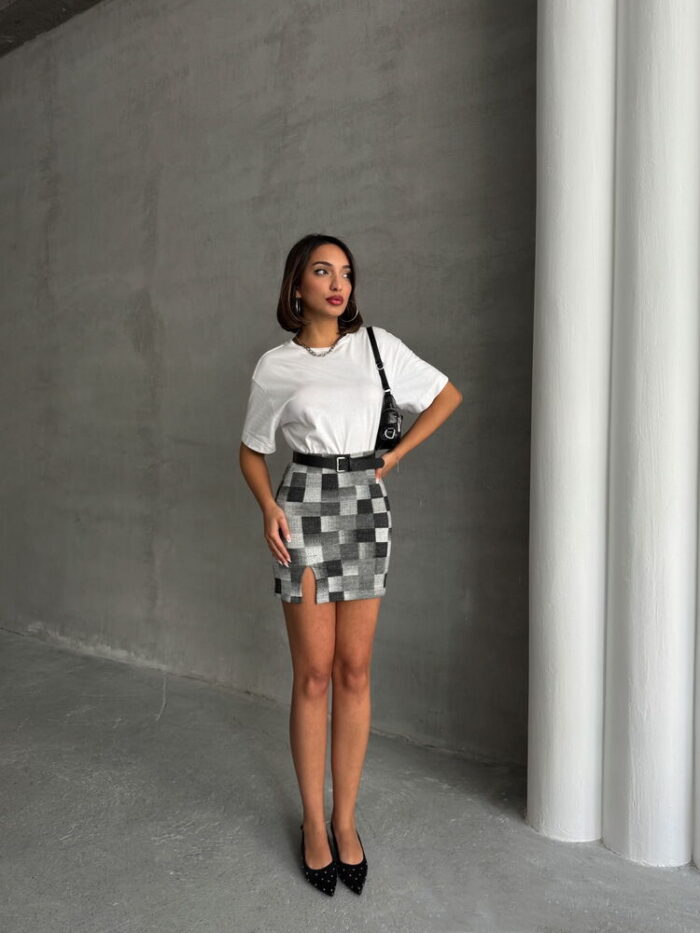 Grey Black Plaid Above Knee Wholesale Skirt - Producer: Topshow - Wholesale Women Clothes - TheBS Women