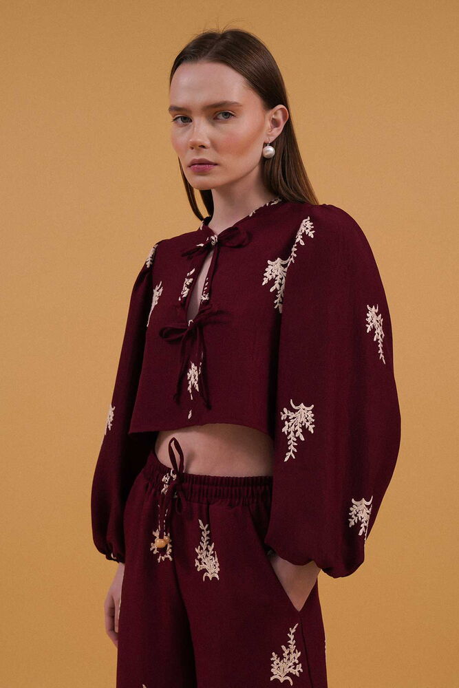 Embroidered Blouse With Front Closure - Burgundy - Producer: Topshow - Wholesale Women Clothes - TheBS Women