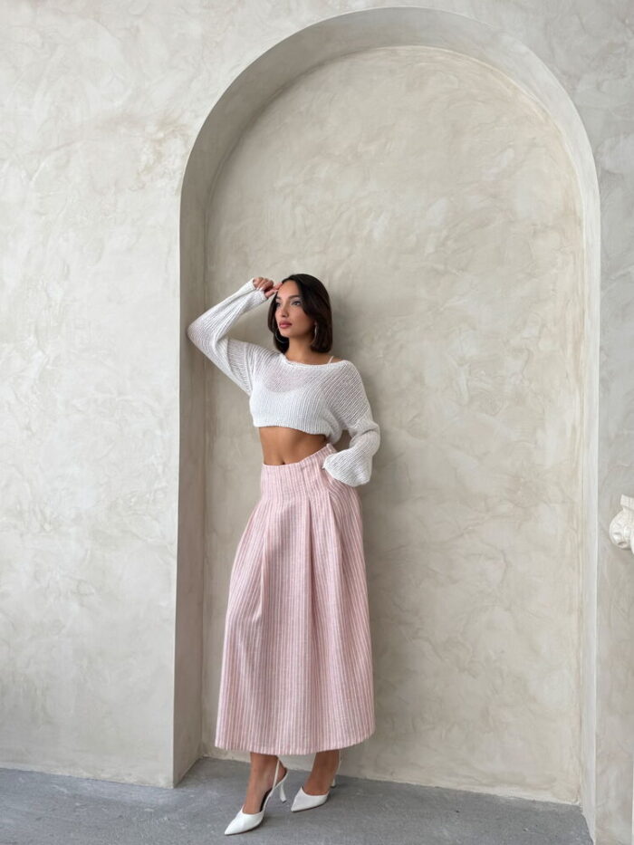 Striped Linen Skirt - Powder - Producer: Topshow - Wholesale Women Clothes - TheBS Women