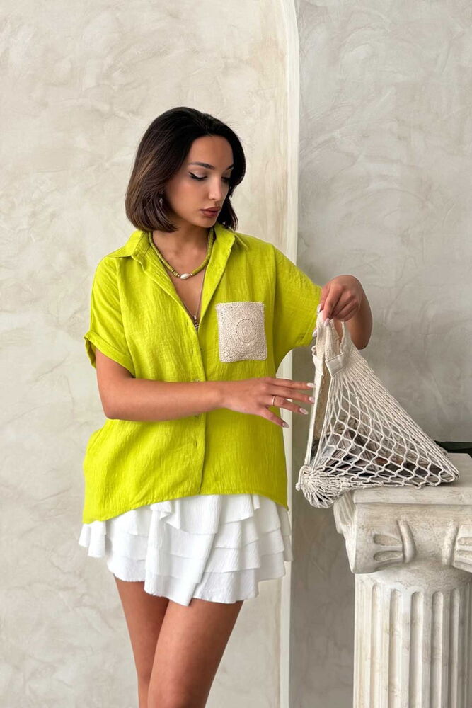 Linen Raw Pocket Applique Pocket Linen Wholesale Shirt - Producer: Topshow - Wholesale Women Clothes - TheBS Women