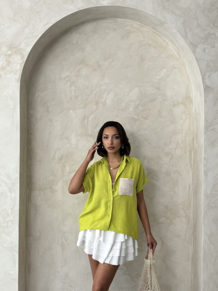 Linen Raw Pocket Applique Pocket Linen Wholesale Shirt - Producer: Topshow - Wholesale Women Clothes - TheBS Women