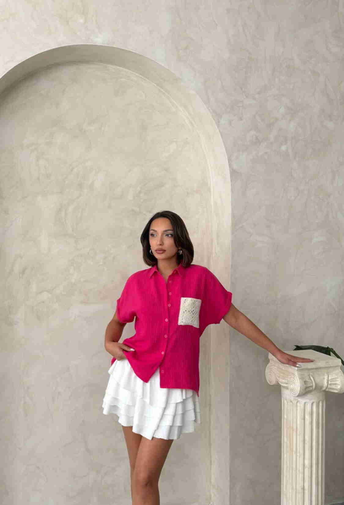 Linen Raw Pocket Applique Pocket Linen Wholesale Shirt - Brand: Topshow - Women & Kids, Baby Clothes Wholesale - TheBS Women