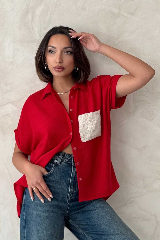 Linen Raw Pocket Applique Pocket Linen Wholesale Shirt - Producer: Topshow - Wholesale Women Clothes - TheBS Women