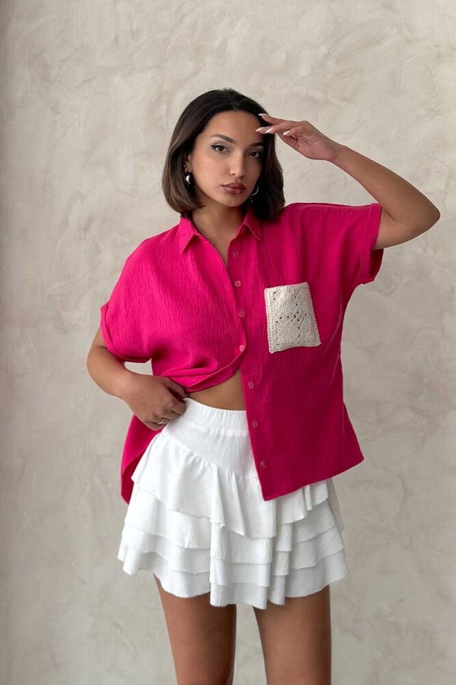 Linen Raw Pocket Applique Pocket Linen Wholesale Shirt - Producer: Topshow - Wholesale Women Clothes - TheBS Women