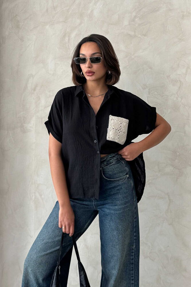 Linen Raw Pocket Applique Pocket Linen Wholesale Shirt - Producer: Topshow - Wholesale Women Clothes - TheBS Women