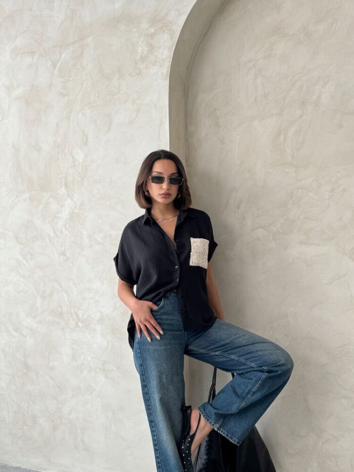 Linen Raw Pocket Applique Pocket Linen Wholesale Shirt - Producer: Topshow - Wholesale Women Clothes - TheBS Women