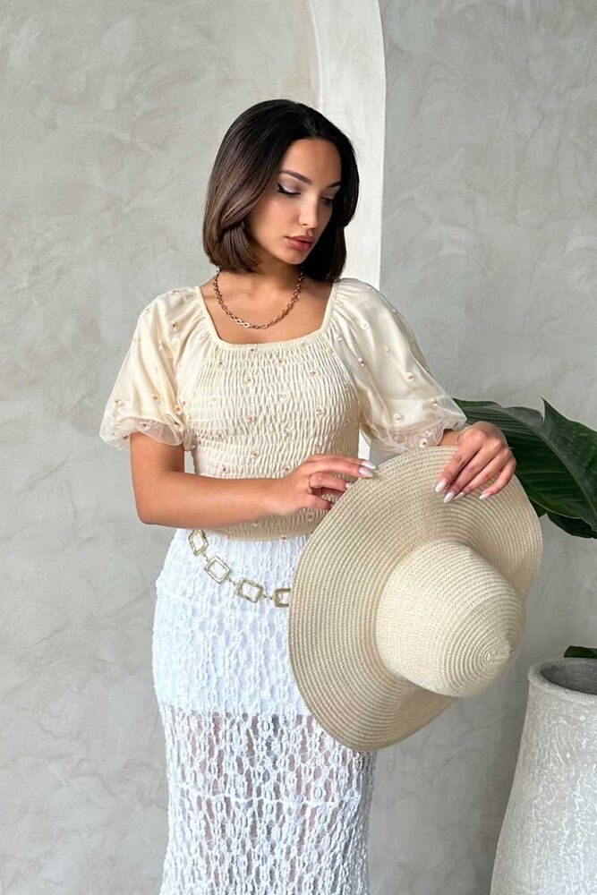 Gipe Detailed Patterned Chiffon Wholesale Blouse - Producer: Topshow - Wholesale Women Clothes - TheBS Women