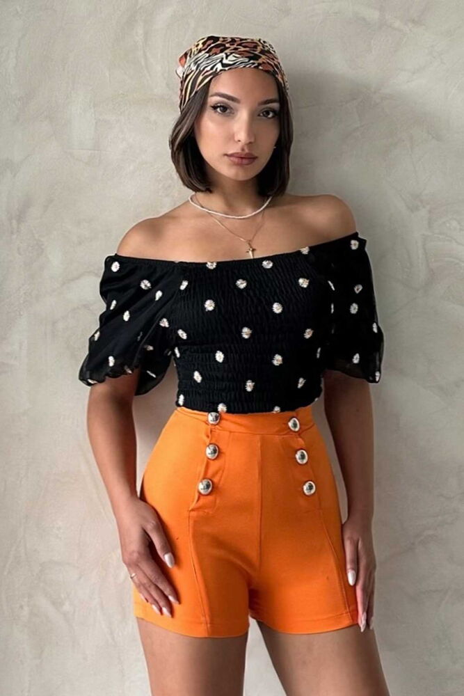 Gipe Detailed Patterned Chiffon Wholesale Blouse - Producer: Topshow - Wholesale Women Clothes - TheBS Women