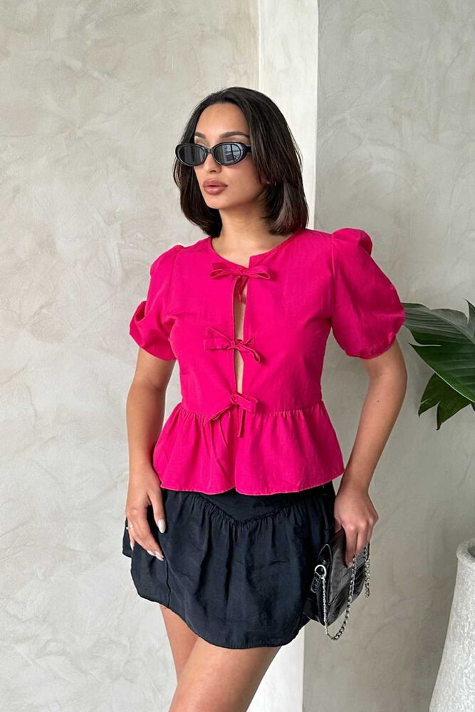 Front Tie Poplin Wholesale Blouse - Producer: Topshow - Wholesale Women Clothes - TheBS Women