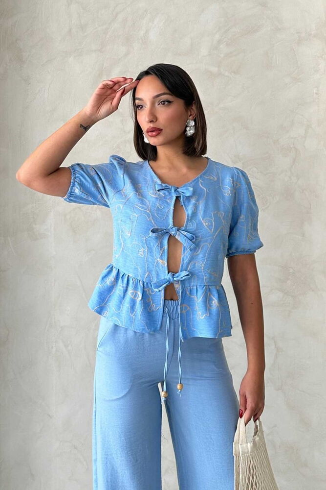 Front Tie Embroidered Blouse - Light - Producer: Topshow - Wholesale Women Clothes - TheBS Women