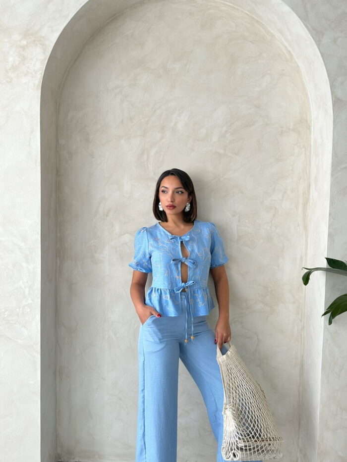 Front Tie Embroidered Blouse - Light - Producer: Topshow - Wholesale Women Clothes - TheBS Women