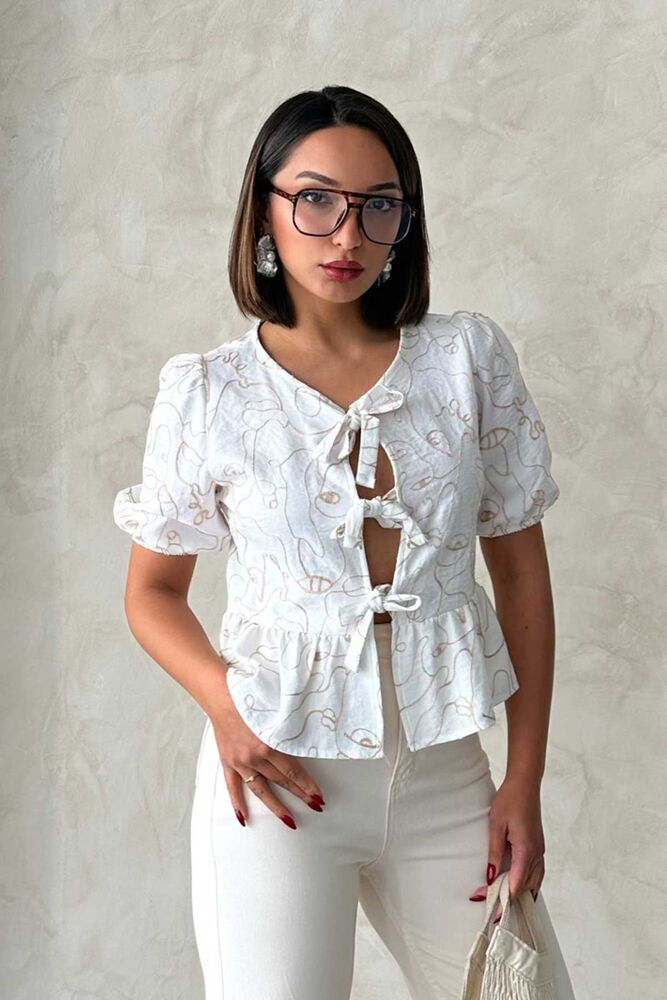 Front Tie Embroidered Blouse - Producer: Topshow - Wholesale Women Clothes - TheBS Women