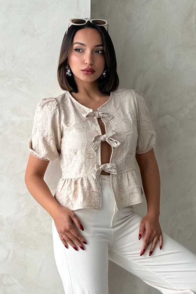 Front Tie Embroidered Blouse - Producer: Topshow - Wholesale Women Clothes - TheBS Women
