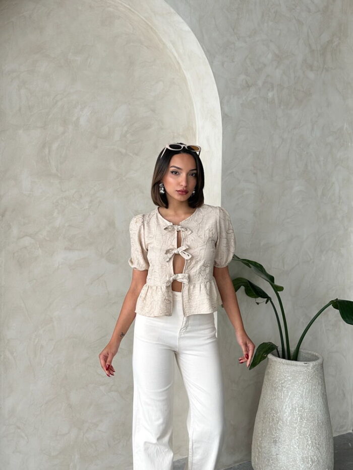 Front Tie Embroidered Blouse - Producer: Topshow - Wholesale Women Clothes - TheBS Women
