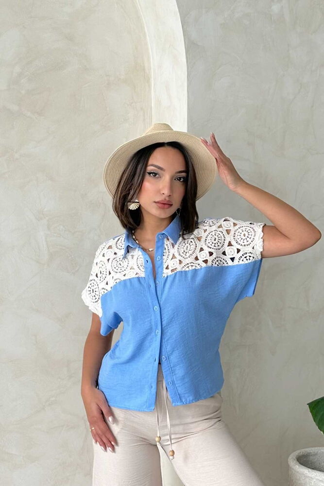Raw Blouse With Chest - Blue - Producer: Topshow - Wholesale Women Clothes - TheBS Women