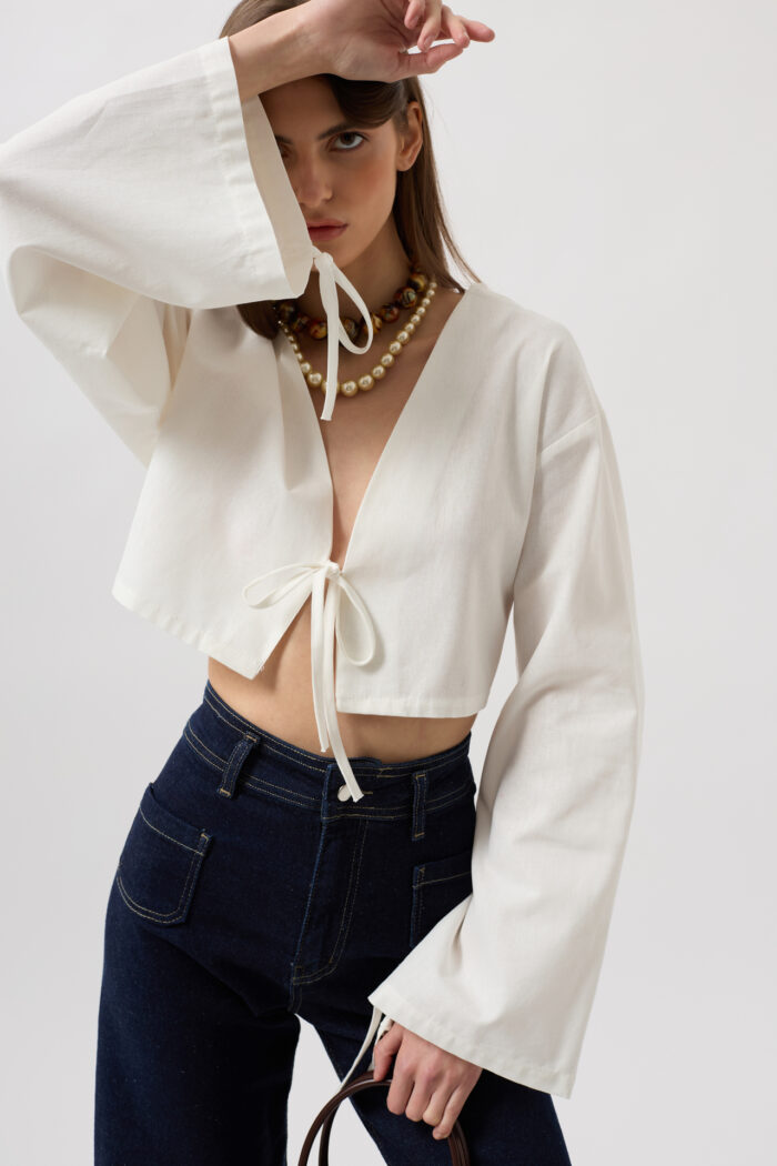 Tie Up Detail Long Sleeve Blouse - Producer: Black Fashion - Wholesale Women Clothes - TheBS Women