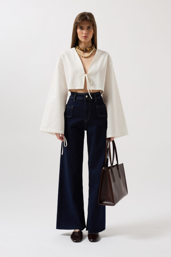 Tie Up Detail Long Sleeve Blouse - Producer: Black Fashion - Wholesale Women Clothes - TheBS Women