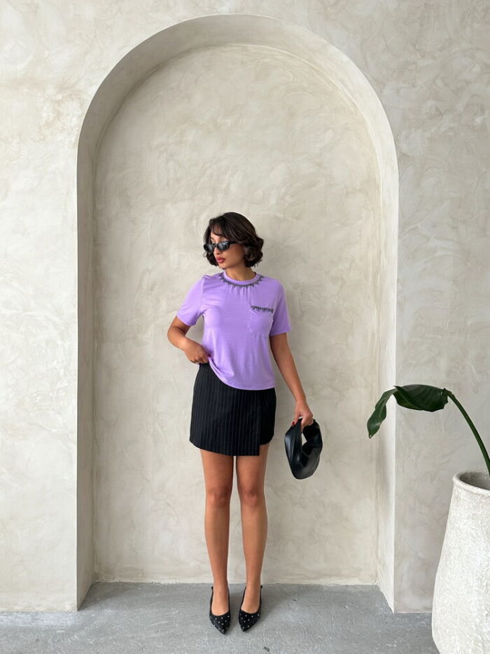 Stone Chain Detailed Wholesale T-Shirt - Producer: Topshow - Wholesale Women Clothes - TheBS Women