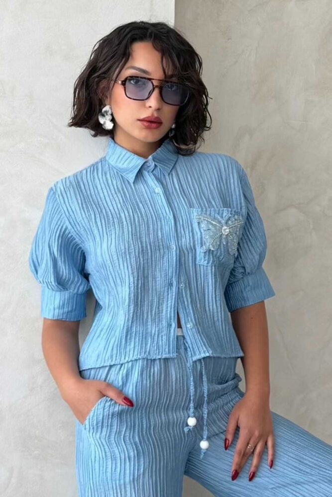 Butterfly Detailed Pleated Shirt - Producer: Topshow - Wholesale Women Clothes - TheBS Women