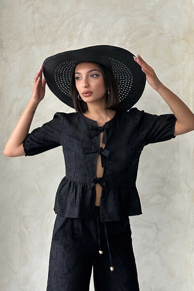 Wholesale Blouse With Front Tie Embroidery -