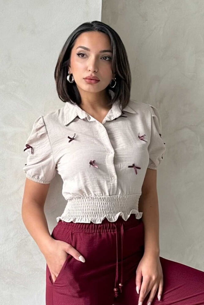 Linen Wholesale Shirt With Bow -