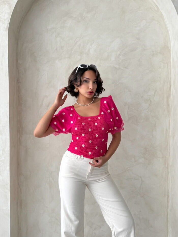 Gipe Detailed Patterned Chiffon Wholesale Blouse - Producer: Topshow - Wholesale Women Clothes - TheBS Women