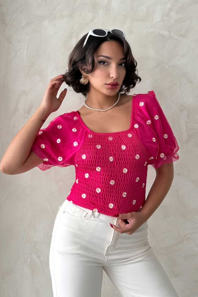 Gipe Detailed Patterned Chiffon Wholesale Blouse - Producer: Topshow - Wholesale Women Clothes - TheBS Women