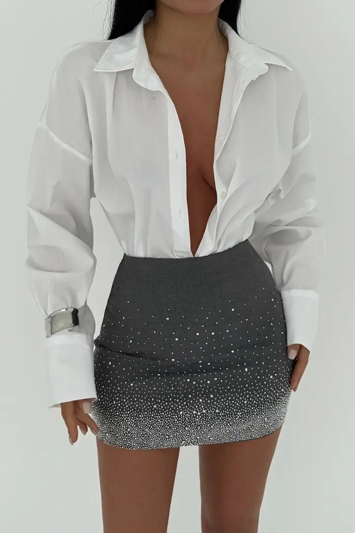 Gray Stone Detail Mini Skirt - Producer: EYYO ATELIER - Wholesale Women Clothes - TheBS Women