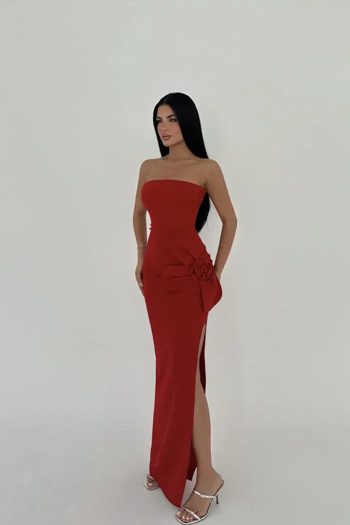 Rose Detail Strapless Dress - Producer: EYYO ATELIER - Wholesale Women Clothes - TheBS Women