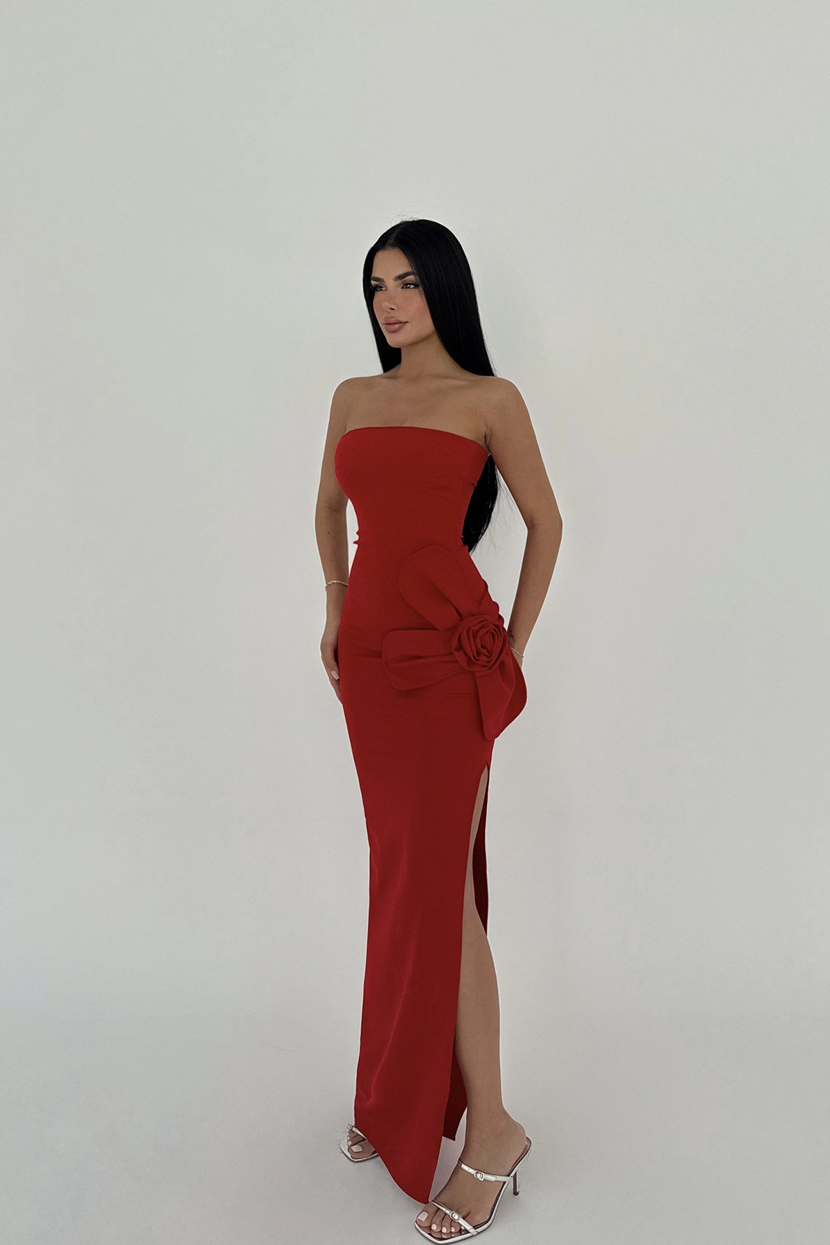 Rose Detail Strapless Dress - Producer: EYYO ATELIER - Wholesale Women Clothes - TheBS Women