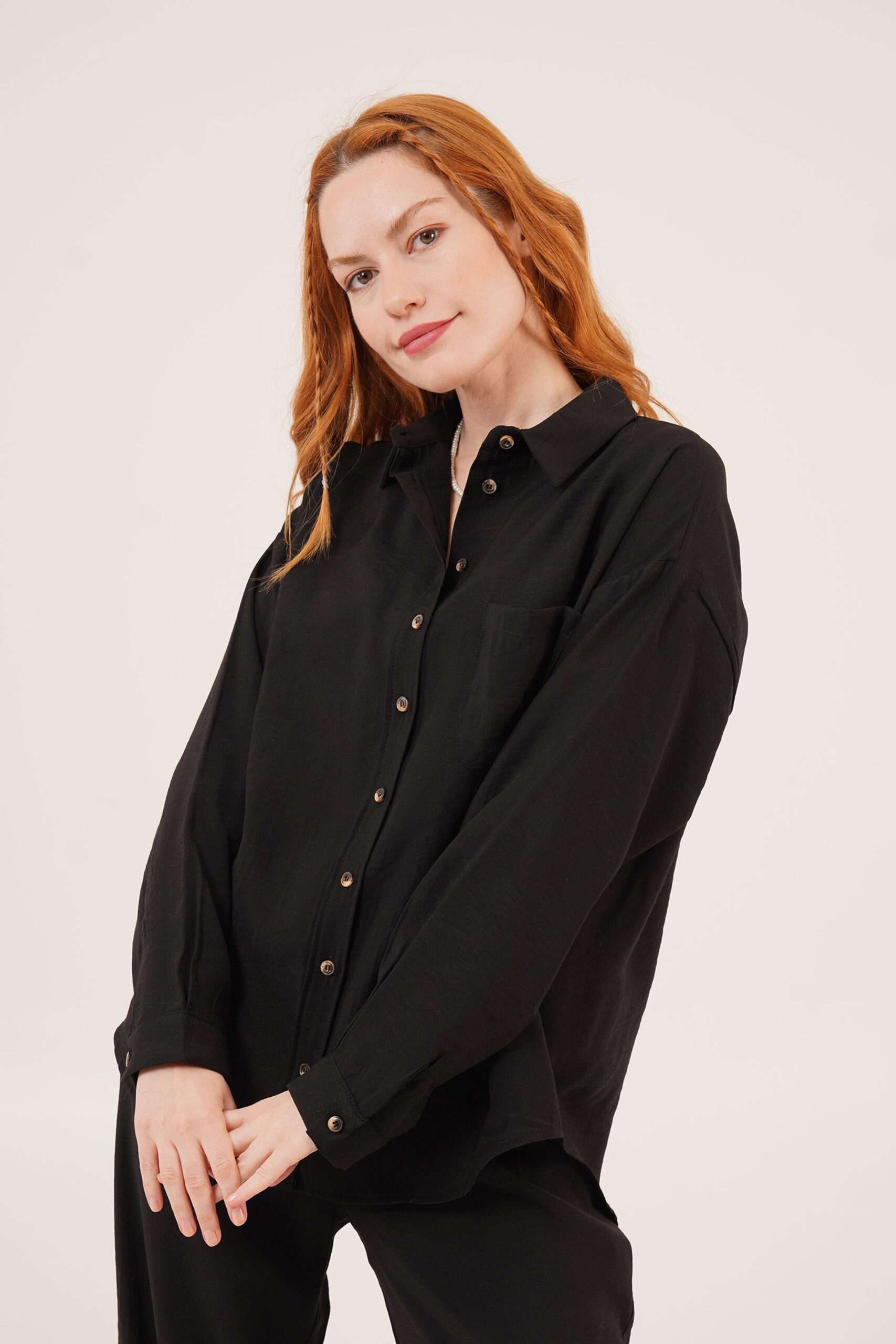 Slap Pattern Low Shoulder Single Pocket Black Wholesale Shirt - Brand: Lustrin - Women & Kids, Baby Clothes Wholesale - TheBS Women