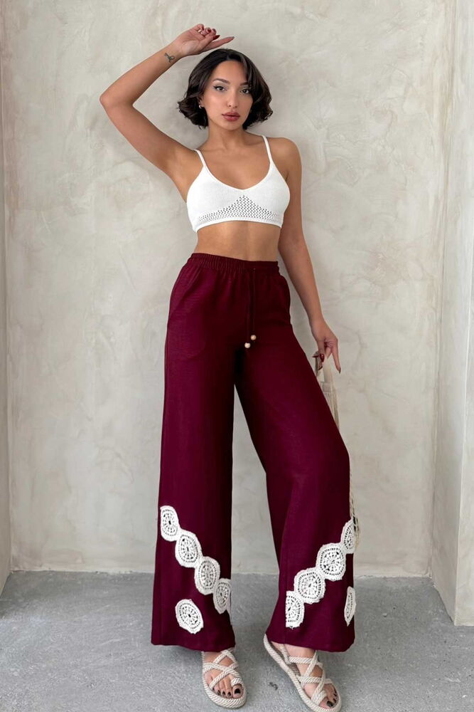 Lace-up Trousers - Burgundy - Producer: Topshow - Wholesale Women Clothes - TheBS Women