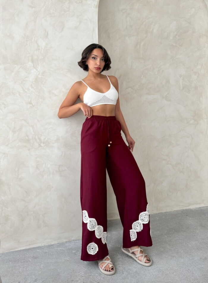 Lace-up Trousers - Burgundy - Producer: Topshow - Wholesale Women Clothes - TheBS Women