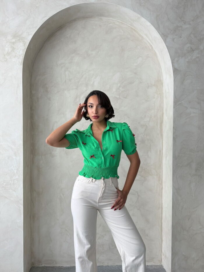 D 2409-1 Linen Shirt With Bow - Producer: Topshow - Wholesale Women Clothes - TheBS Women