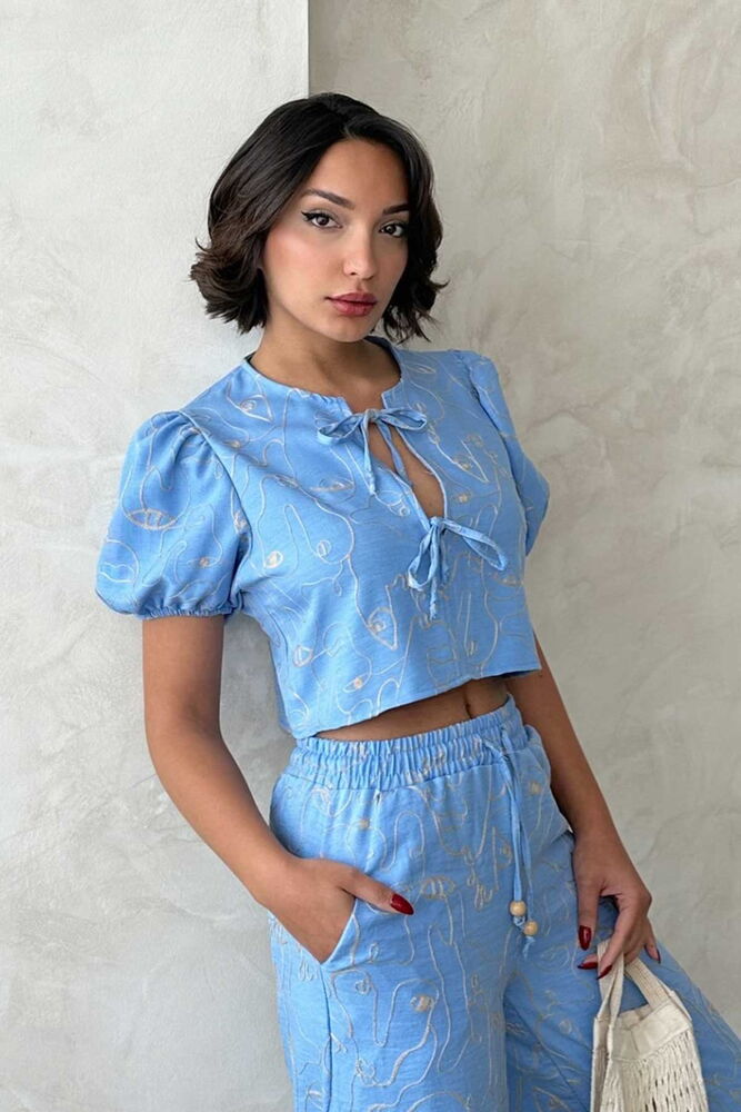 Embroidered Front Tie Blouse - Light - Producer: Topshow - Wholesale Women Clothes - TheBS Women