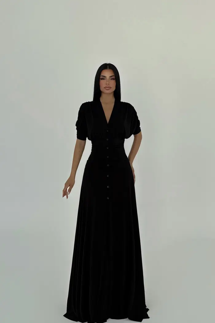 Button Detailed Long Dress - Producer: EYYO ATELIER - Wholesale Women Clothes - TheBS Women