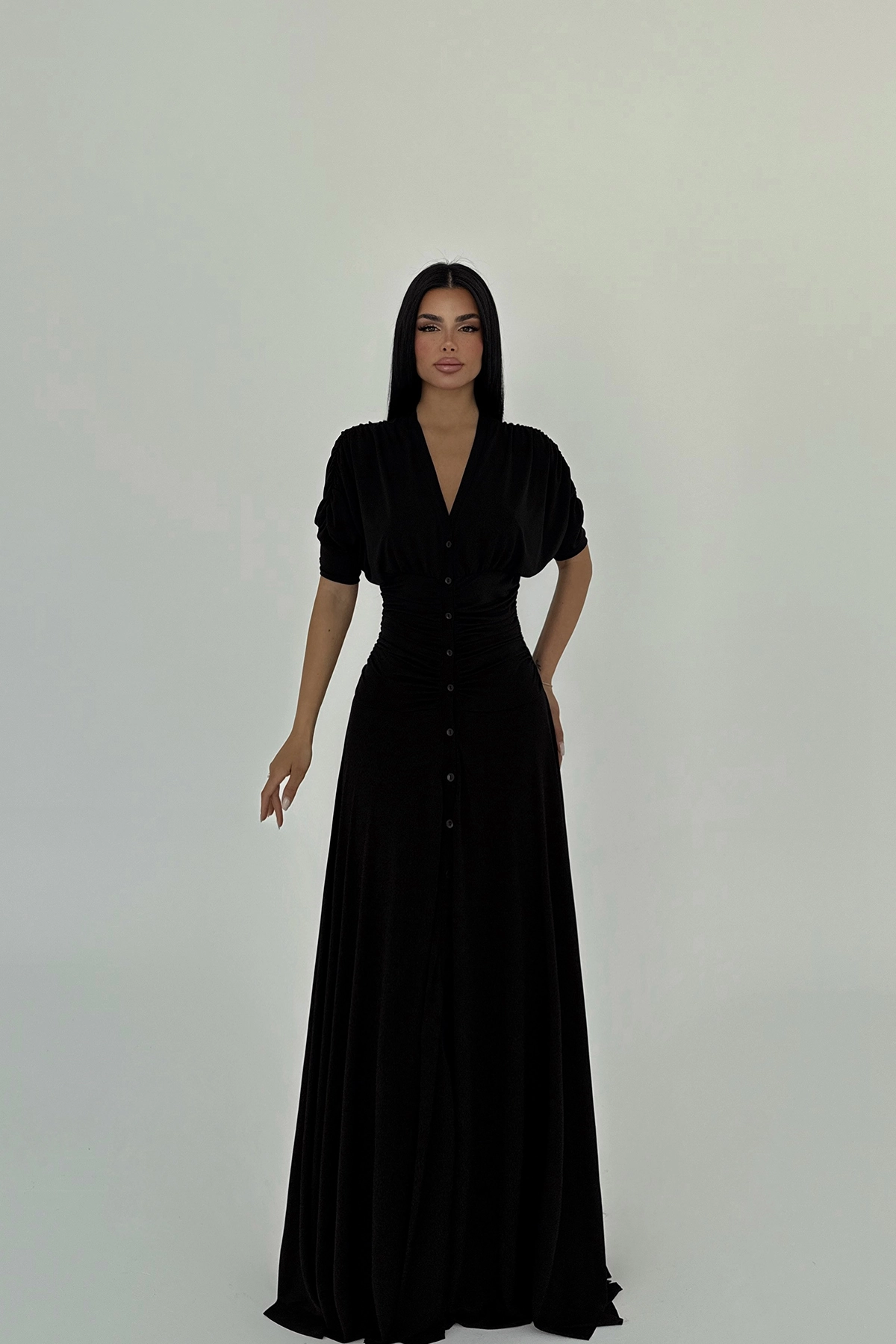 Button Detailed Long Dress - Producer: EYYO ATELIER - Wholesale Women Clothes - TheBS Women