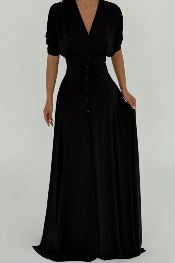 Button Detailed Long Dress - Producer: EYYO ATELIER - Wholesale Women Clothes - TheBS Women