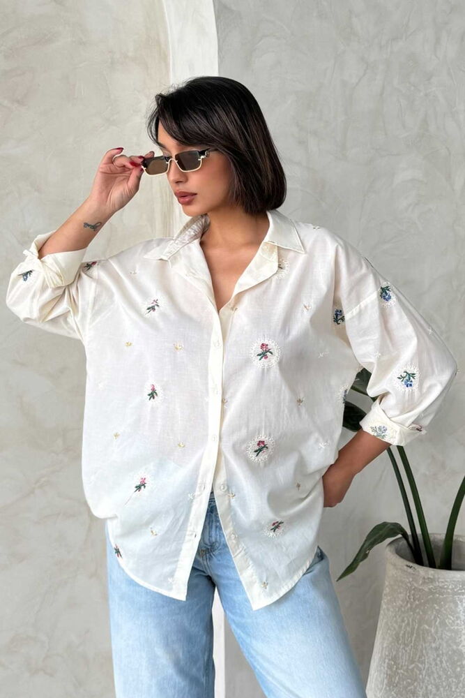 Embroidered Shirt - Stone - Producer: Topshow - Wholesale Women Clothes - TheBS Women
