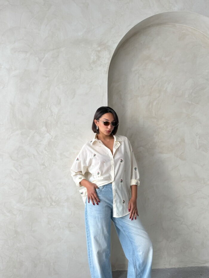 Embroidered Shirt - Stone - Producer: Topshow - Wholesale Women Clothes - TheBS Women