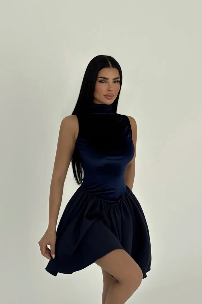 NavyVelvet Mini Dress - Producer: EYYO ATELIER - Wholesale Women Clothes - TheBS Women