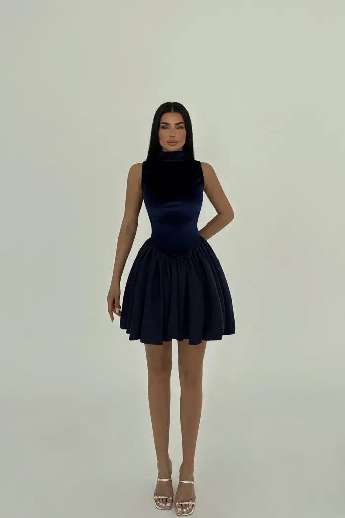 NavyVelvet Mini Dress - Producer: EYYO ATELIER - Wholesale Women Clothes - TheBS Women