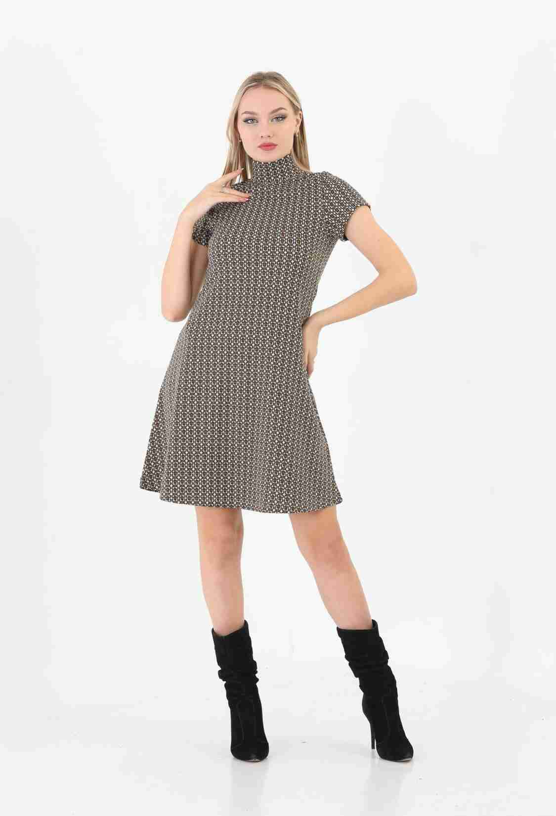 Edelle Light Brown Jacquard Turtleneck Mini Dress - Brand: EDELLE - Women & Kids, Baby Clothes Wholesale - TheBS Women