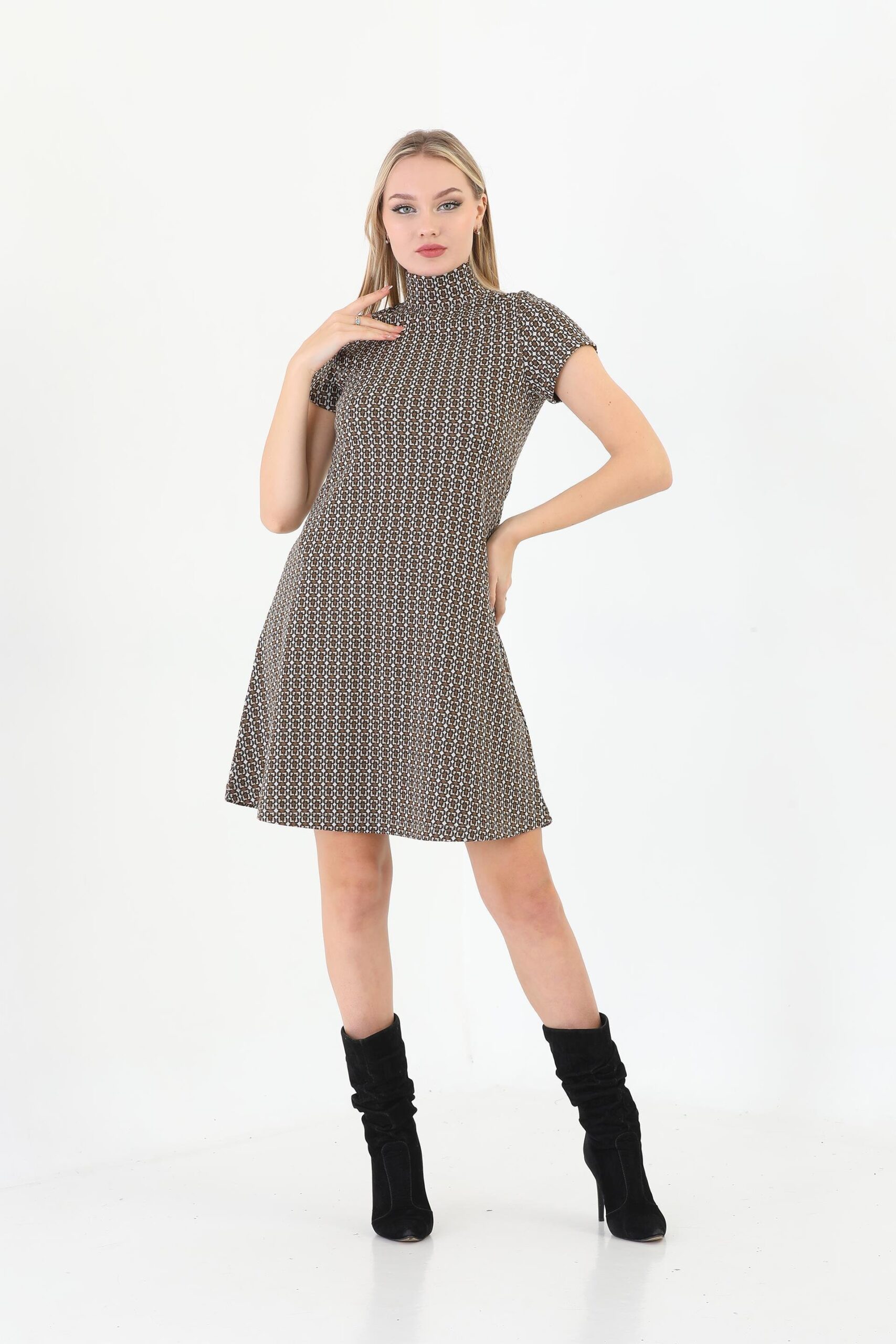 Edelle Light Brown Jacquard Turtleneck Mini Dress – Brand: EDELLE – Women & Kids, Baby Clothes Wholesale – TheBS Women