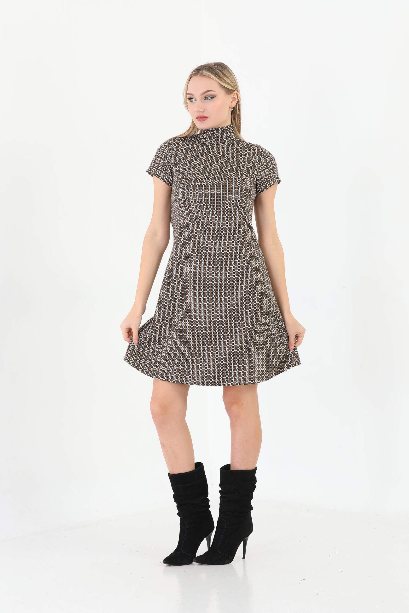 Edelle Light Brown Jacquard Turtleneck Mini Dress – Brand: EDELLE – Women & Kids, Baby Clothes Wholesale – TheBS Women