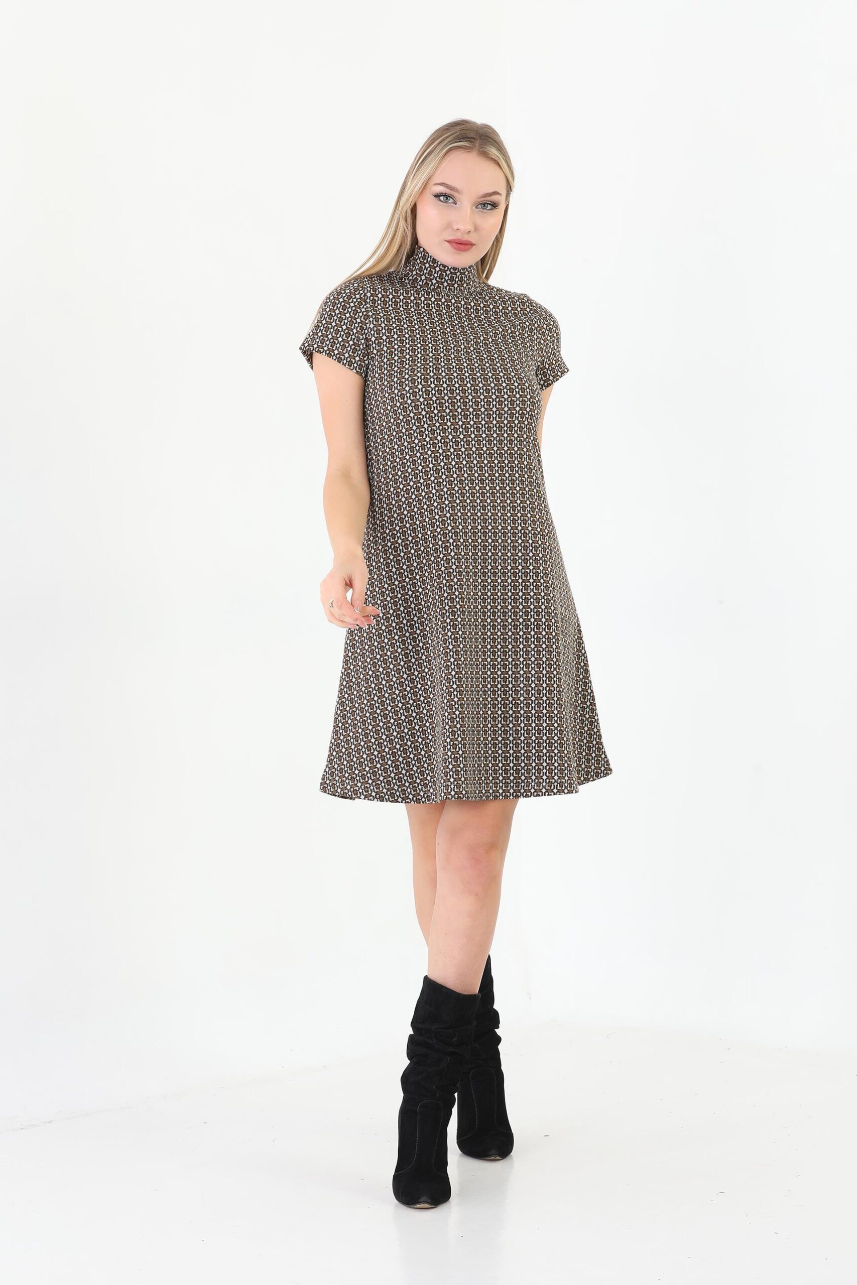 Edelle Light Brown Jacquard Turtleneck Mini Dress - Brand: EDELLE - Women & Kids, Baby Clothes Wholesale - TheBS Women