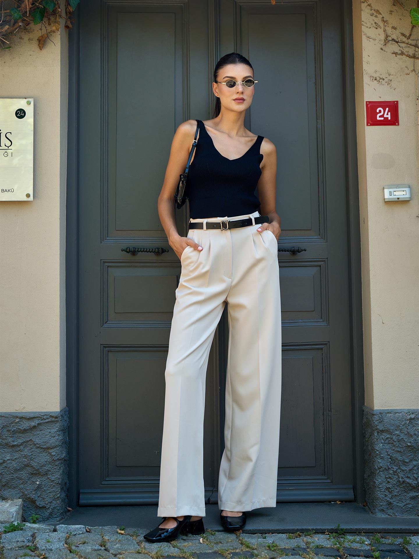 Pile Detailed Palazzo Pants - Producer: Juste - Wholesale Women Clothes - TheBS Women